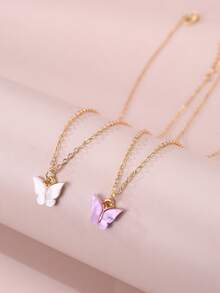 2pcs/Set Girls' Butterfly Pendant Necklace Set, Daily Decoration - Multicolor - View 4