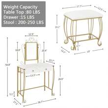 WellMall Victorian Vanity Set With Drawers,Farmhouse Mirrored Makeup Vanity Desk With Stool,Vintage Golden Metal Wooden Vanity Dresser Table With Cushioned Chair For Women,Girls - Vàng - Xem 2