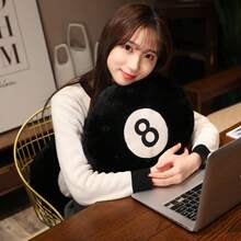 1pc Black 8-Ball Plush Pillow For Home Sofa Decoration - Black - View 5