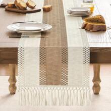 1pc Boho Table Runner  Macrame Table Runners For Home Decor Cream & Brown Macrame Table Runner With Tassels For Boho Dining Bedroom Decor Rustic Bridal Shower