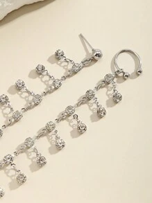 1pc Sweet Cool Punk  Metal Material Rhinestone Tassel Chain Shaped Earring & Nose Clip, Suitable For Women For Stage Performance, Daily Wear, Party - Tassel Earrings and Nose Clip - View 10