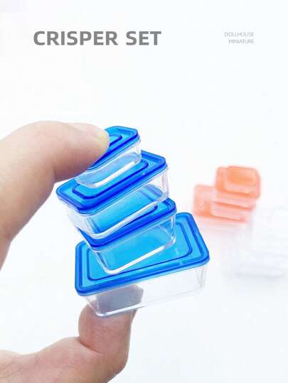 4入組微型娃娃屋保鮮盒套裝：1/12 微型逼真可開啟的午餐盒廚房冰箱裝飾模型