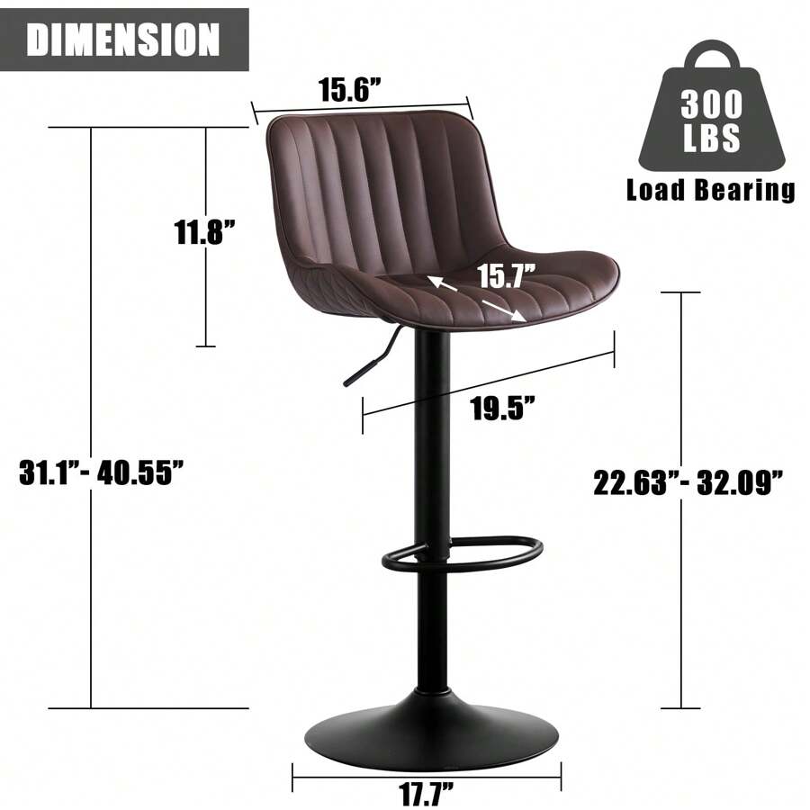 Bar Stools Faux Leather Set Of 2 Barstools With Back Swivel Adjustable