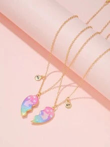2 Packs Heart Unicorn Glitter Pendant Best Friend Girl BFF Necklace Of 2 For Kids Children Friendship Jewelry Gifts - Multicolor - View 4