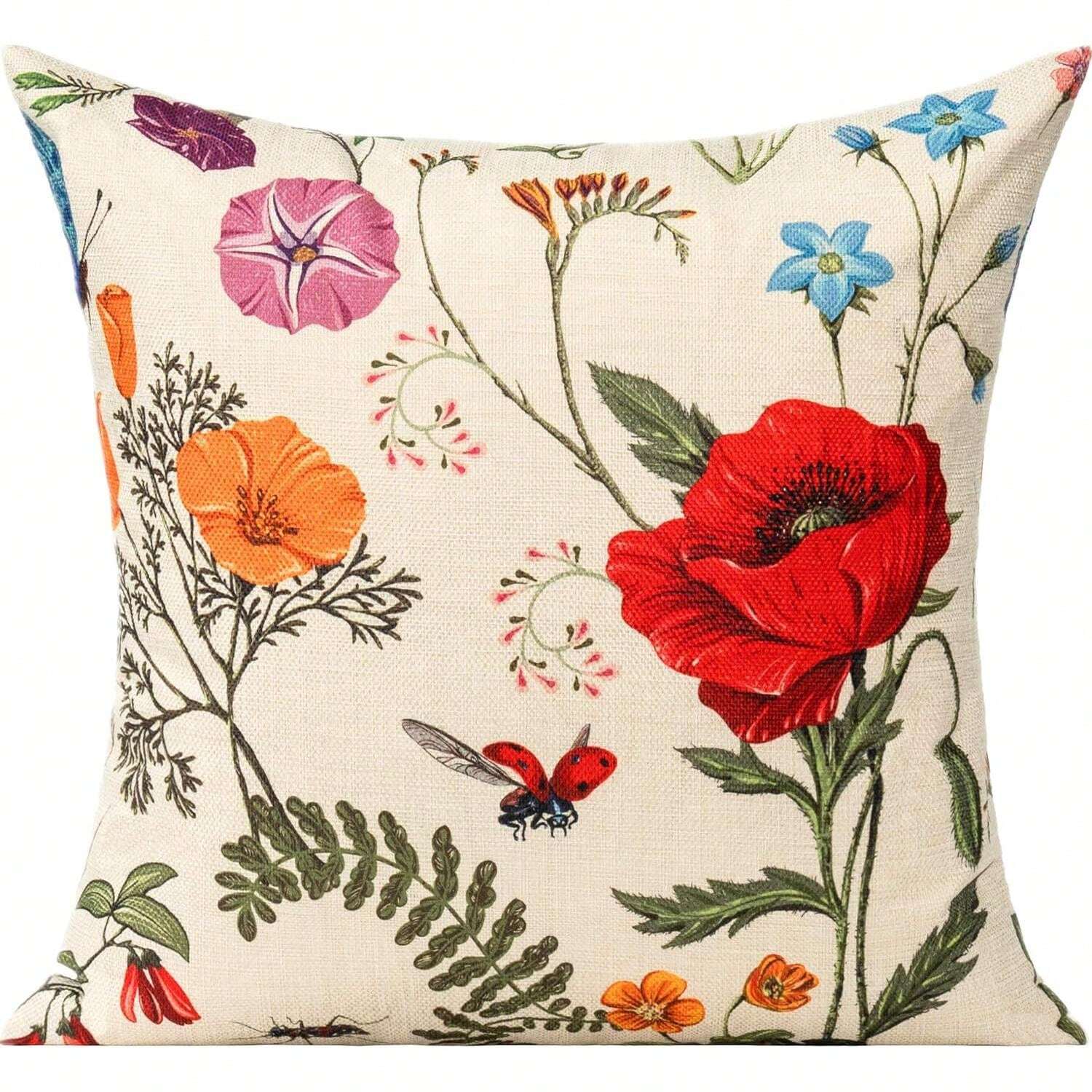 Juego de 4 fundas de cojín para patio exterior con decoración de flores