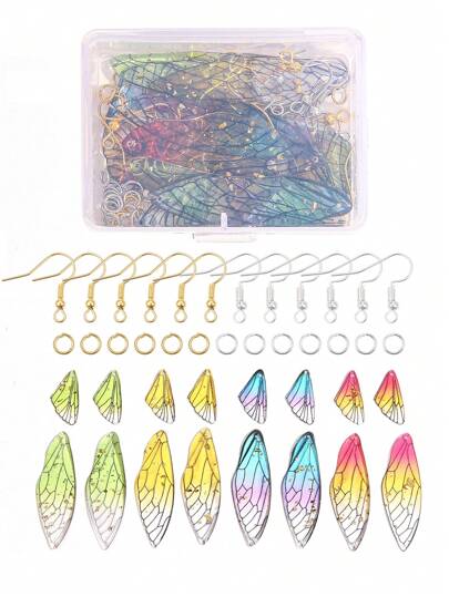 beadia 1 Box DIY Butterfly Wing Pendant Earring Making Kit, Includes Mixed Color Resin Pendants And Gold Tone Brass Earring Hooks