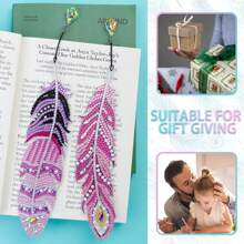 Set de 6 Marcadores de páginas de pintura de diamantes, Marruecos de Plumas DIY con Colgante de Cristal, adecuado para hogar, oficina y escuela, Pintura de 5D Diamond, ideal para principiantes, artesanías de Navidad.