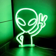 1 件霓虹绿外星人手势 LED 装饰灯，11.3 X 8.7 X 0.7 英寸，28.8 X 22.2 X 1.8 厘米，电池或 USB 供电桌面或墙壁装饰灯，适合女孩卧室、房间、酒吧、庭院、生日派对、情人节、母亲节、家居装饰和节日用品 - 白色 - 查看 12