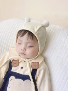 1入組春秋季寶寶帽，可愛球裝飾設計，新生兒防風保護鴨舌帽，男女寶寶都適用 - 米色 - 查看 2
