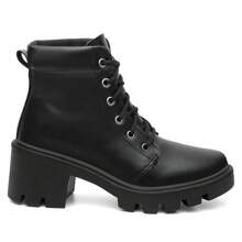 Bota Coturno Feminino Liso Salto Bloco Tratorado Caramelo E Preto Numerações Especiais 34 Ao 42