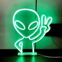 1 件霓虹绿外星人手势 LED 装饰灯，11.3 X 8.7 X 0.7 英寸，28.8 X 22.2 X 1.8 厘米，电池或 USB 供电桌面或墙壁装饰灯，适合女孩卧室、房间、酒吧、庭院、生日派对、情人节、母亲节、家居装饰和节日用品 - 白色 - 查看 7