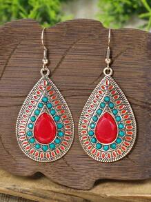 TopHanqi 1對復古風水彩色合金垂墜式女士耳環，適用於日常穿搭、工作、舞臺表演和街頭時尚配飾 - 彩色 - 查看 4