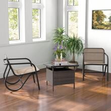 Patio Rattan Side Table, All-Weather Slatted Square PE Wicker Bistro Table With Umbrella Hole, Outdoor Dining Coffee Tea Table Stand For Garden Lawn Balcony Backyard - Brown - View 6