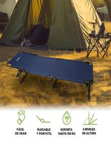 Hikeo Catre Plegable para Exterior e Interior, Camastro Ajustable a 4 Posiciones con Reposapiés, Portátil y Ultrarresistente, Soporta hasta 150 kg, Ideal para Casa de Campaña, Playa, Jardín, Alberca - Azul - Ver 2