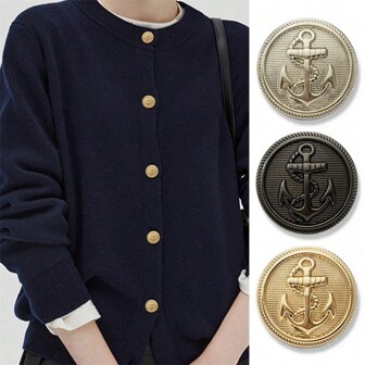 夹克和毛衣用航海锚纽扣（10 件） - 15/20/25 毫米复古金属服装纽扣，圆形复古缝纫配件，适用于西装、羊毛衫、春夏时尚