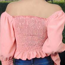 Plain Long Sleeve Peasant Blouse - Baby Pink - View 4