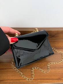 Mini New Fashionable Solid Color PU Leather Chain Shoulder Crossbody Bag Small Square Bag - Black - View 6