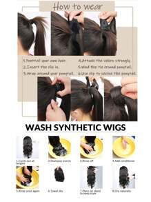 Hook And Loop Long Straight Hair Wig Piece Ponytail Synthetic Female Ponytail Hair Extensions - Multicolor - View 8