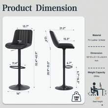 JAMFLY JAMFLY Swivel Swivel Bar Stools Set, Barstools Counter Height With Shell Shaped Backrest, Adjustable Moder Stools Pu Leather Bar Stools For Kitchen Counter, Island, Bar, Dining Room(Set Of 2)