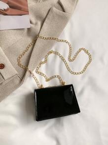 Mini New Fashionable Solid Color PU Leather Chain Shoulder Crossbody Bag Small Square Bag - Black - View 3