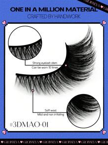 GROINNEYA 貓眼睫毛 5對 狐瞳睫毛 假美毛睫毛 松軟條狀假睫毛 自然外觀睫毛 睫毛延伸化妝(3DMAO-01) - 黑色 - 查看 6