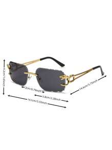 1 Pair Metal PC Frameless Leopard Head Fashion Glasses, Metal Fashion Asymmetrical Hollow Leg Fashion Glasses, Unisex High-End Makeup-Free Glasses - Gold - View 8
