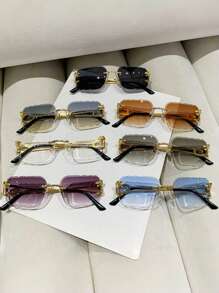 1 Pair Metal PC Frameless Leopard Head Fashion Glasses, Metal Fashion Asymmetrical Hollow Leg Fashion Glasses, Unisex High-End Makeup-Free Glasses - Gold - View 4