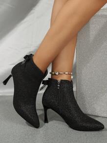 Botines de tacón alto con purpurina para mujer, puntiagudos, botines cortos para trabajo formal, ocasión, fiesta, cita nocturna, tacones de stiletto elegantes con decoración de lazo, adecuados para discoteca, fiesta