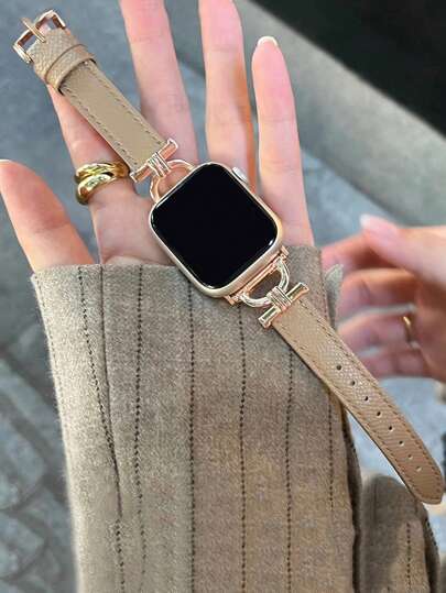 1pc Women Metal & Leather Watch Band Compatible With Apple Watch 8/7/SE/6/5/4/3/2/1, Suitable For Watch Dials 38mm/42mm/44mm/41mm/45mm/49mm/40mm (Watch Not Included)