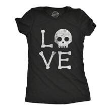 Womens Love Skull T Shirt Funny Skeleton Bones Halloween Party Graphic Tee Funny Womens T Shirts Cute Vintage Fashion Casual Ladies T-Shirt Gift - 希瑟.布萊克 - 查看 1