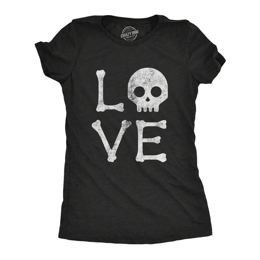 Womens Love Skull T Shirt Funny Skeleton Bones Halloween Party Graphic Tee Funny Womens T Shirts Cute Vintage Fashion Casual Ladies T-Shirt Gift - 希瑟.布萊克 - 查看 1