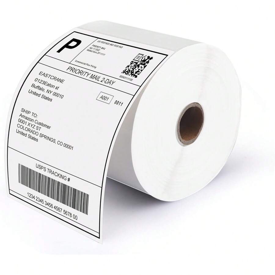 Rollo de etiquetas de envío térmicas de 4''x6'' (10cm*15cm), 325 etiquetas/rollo, compatibles con Rollo Zebra MUNBYN JADNES Phomemo IDPRT, grado comercial, adhesivo permanente, perforadas - Blanco - Ver 1