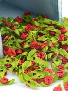 100Pcs Artificial Red Mini Ribbon Rose DIY Home Party Festival Decoration - Red - View 4