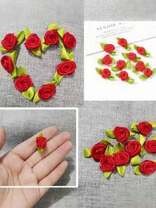 100Pcs Artificial Red Mini Ribbon Rose DIY Home Party Festival Decoration - Red - View 2