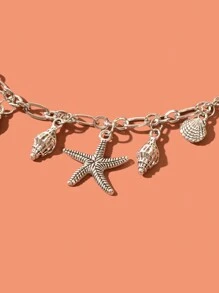 1 pezzo Cavigliera da donna con charm a forma di stella marina e conchiglia, serie Ocean argento