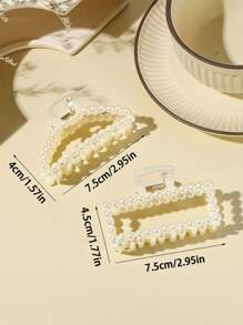 2-Piece Women's Faux Pearl Hair Claw Set, Fresh And Simple Pearl Clip, Medium-Sized Bath Dish Style Hair Clip, Casual, Simple And Cute Girl Hair Clip Accessory, No Damage To Hair, Suitable For Daily Hair Tying, New Year, Travel With Clothing, Hair Claw Hair Accessory Set,Valentine's Day Couples As A Gift Hair Accessories,Claw Clips,Hair Jaw Clip,Hair Clutch
