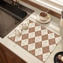 1pc Simple Cat Design Diamond-Shaped Anti-Slip Dish Drying Mat - Super Absorbent & Wear-Resistant Coffee Machine Mat, For Home Kitchen Supplies And Outdoor Patio Table Decoration - Multicolor - View 3