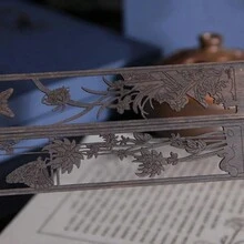 中式烏木花卉（梅花、蘭花、竹子、菊花）雕刻書籤，復古閱讀配件卡片紀念品 - chrysanthemum - 查看 3