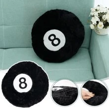 1入組黑色8球毛絨枕頭玩具沙發靠墊客廳裝飾