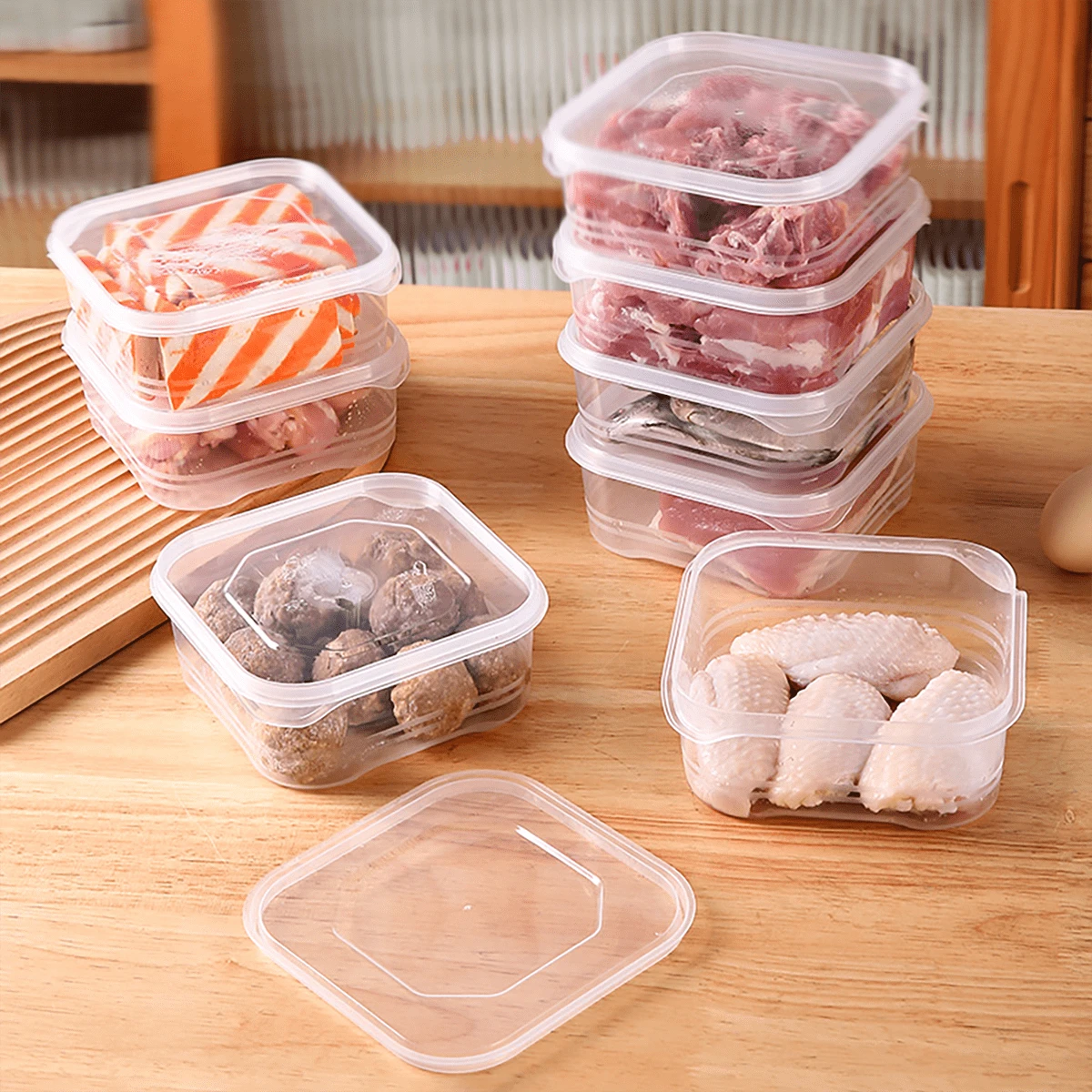 2/5/10/20pcs/Set Refrigerator Frozen Meat Compartment Box, Frozen Storage Box, Household Freshness Preservation Box, Refrigerator Storage And Portioning Box,Transparent Stackable Meal Preparation Containers