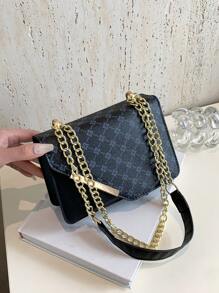 Mới Phong Cách Vintage Monogram Vuông Nhỏ Túi Đeo Ngang Có Dây Xích Và Nắp Cho Nữ Túi Đeo Vai Thời Trang - màu đen - Xem 6