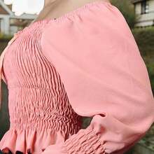 Plain Long Sleeve Peasant Blouse - Baby Pink - View 2