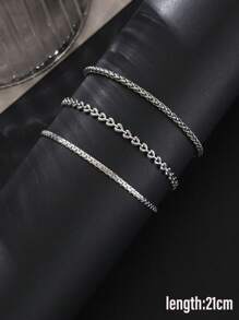 3入組男士極簡手環,不銹鋼首飾類 - 銀色 - 查看 13