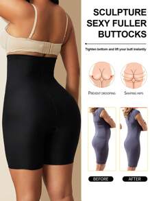 1pc Women High Waist Tummy Control Slimming Body Shaper Seamless Plus Size Shapewear - Black - View 2
