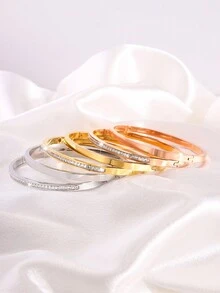 6 Pcs Gorgeous Fashion Neutral Stainless Steel Plain Face Single Row Drill Bangle Combination Festival Send Parents Send Friends And Relatives - Multicolor - View 7