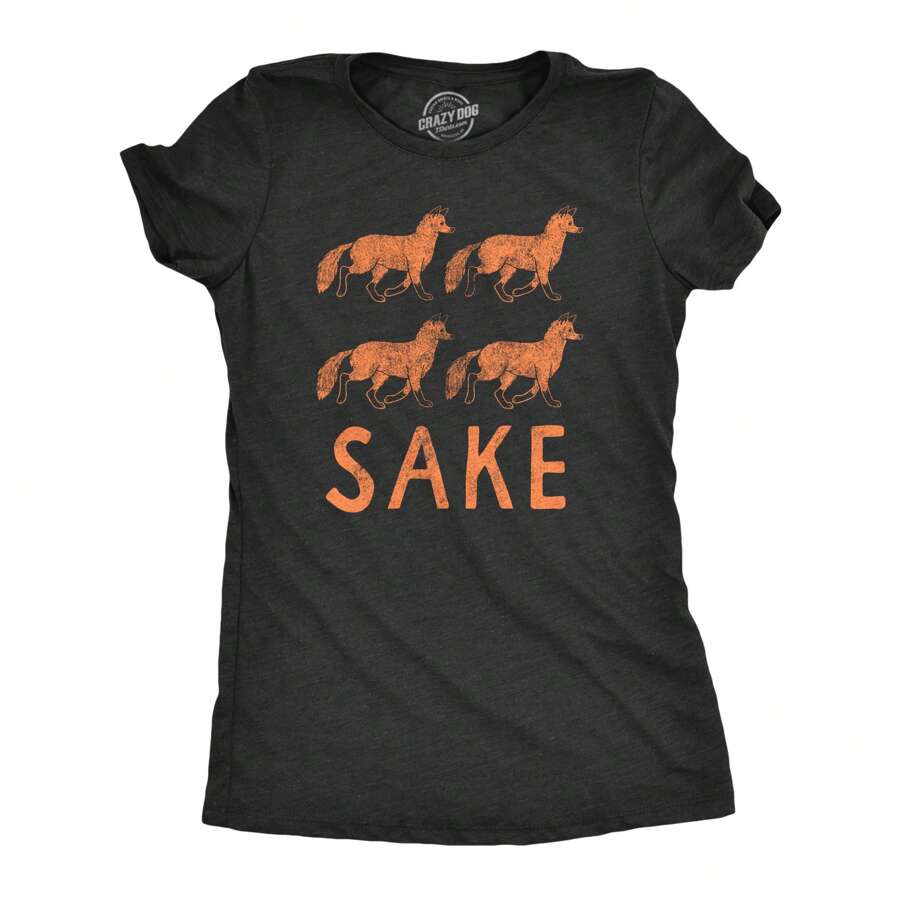 Womens  Four Fox Sake T Shirt Funny Sarcastic Play On Words Text Graphic Novelty Tee For Ladies Funny Womens T Shirts Cute Vintage Fashion Casual Ladies T-Shirt Gift - Heather Black - View 1