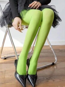 1 Par De Medias De Felpa Verdes Fluorescentes Para Mujer, Otoño/primavera, Medias Cálidas Sexis Antigancho, Medias Sedosas De Color Caramelo
