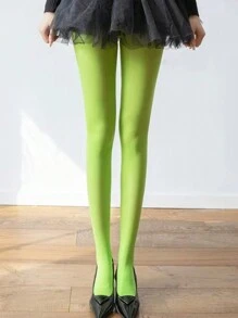 1 Par De Medias De Felpa Verdes Fluorescentes Para Mujer, Otoño/primavera, Medias Cálidas Sexis Antigancho, Medias Sedosas De Color Caramelo