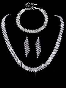 4pcs Wedding Bridal Jewelry Set, Elegant Waterdrop Crystal Inlay Necklace & Earrings - White - View 14