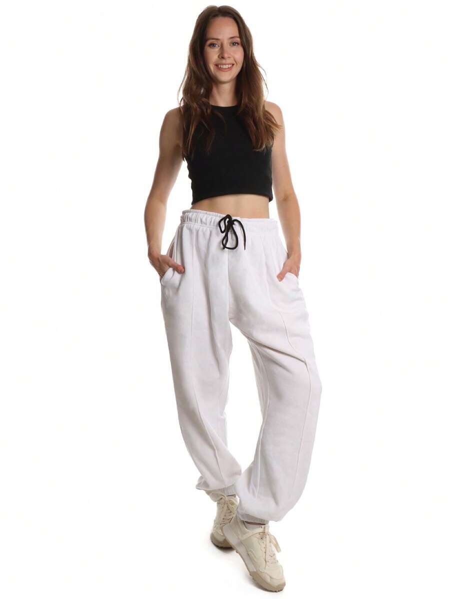 Pants para mujer jogger con bolsillo outfit fashion casual/deportivo liso con cordón - Blanco - Ver 1